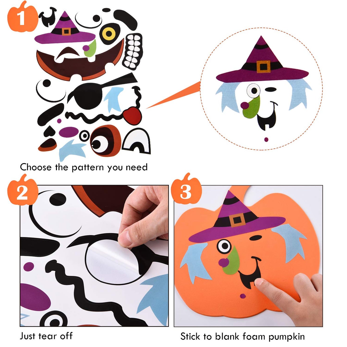 32 Pieces Halloween Foam Pumpkin Craft Kit And Pumpkin Foam Stickers Self Adhesive Halloween Stickers For Kid'S Halloween Party Crafts Decorations