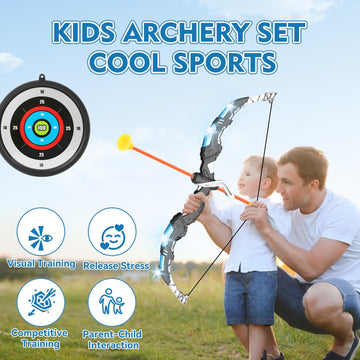 Yanlly Kids Bow And Arrow Set, Led Light Up Archery Toys Set For Kids Ages 4-8 8-12, With 10 Suction Cup Arrows, Target & Quiver