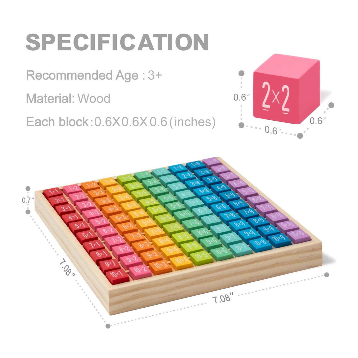 Robud Wooden Multiplication & Math Table Board Game, Kids Montessori Math Manipulatives Learning Toys Gift, Aged 3 Years Old And Up - 100 Wooden Counting Blocks