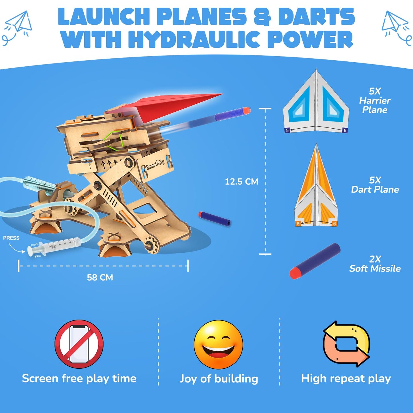 Smartivity 2in1 Hydraulic Airplanes & Darts Launcher STEM Toy for Kids 6-14 | DIY Science Kit & Engineering Game for Boys & Girls