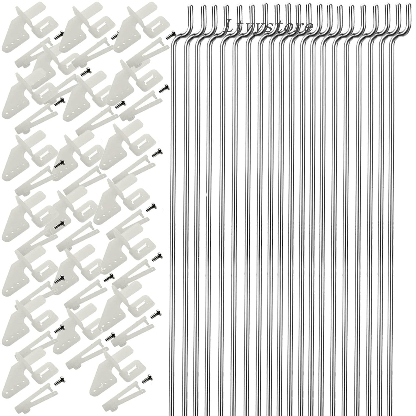 Ltvystore 20Pcs 304 Stainless Steel 1.2 x 450mm Z Push Rods Parts &20Pcs Nylon Control Horns 21x10 mm Compatible for RC Airplane