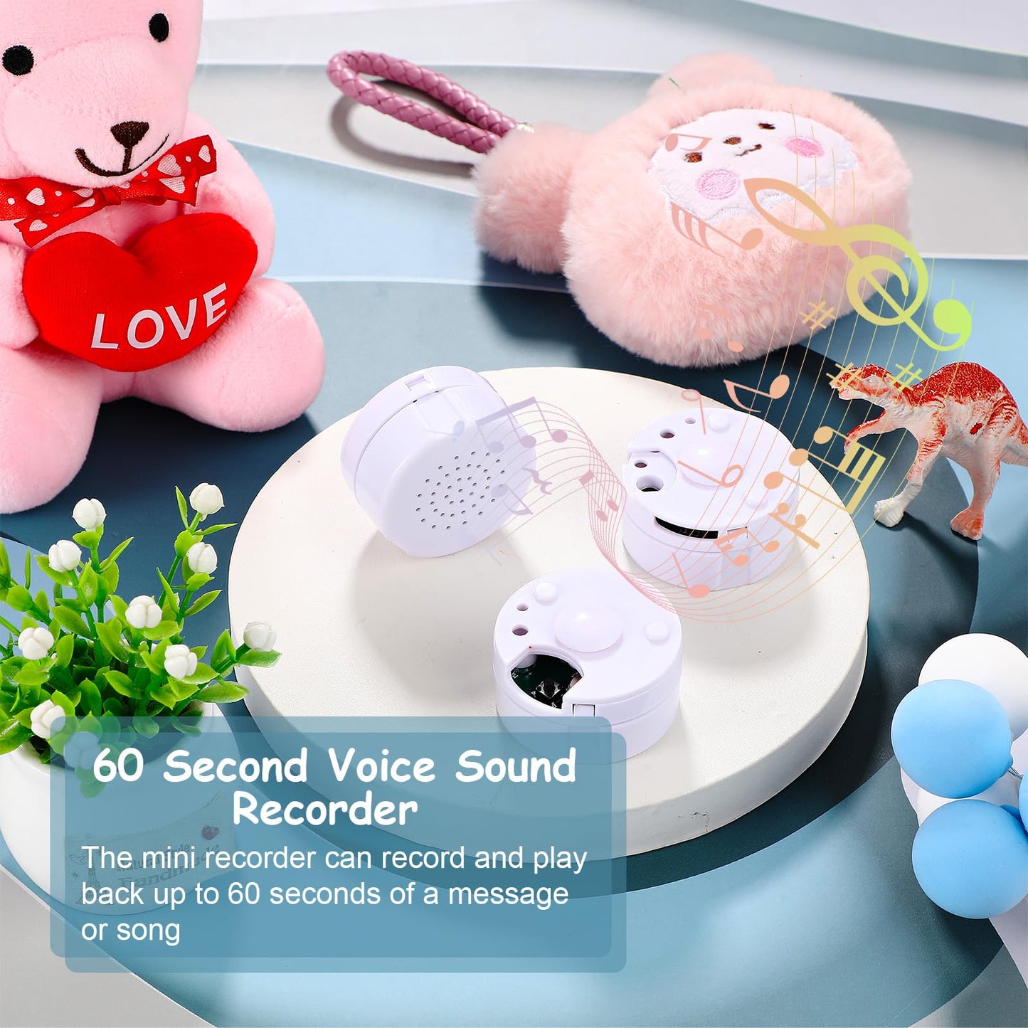 Konohan Mini Voice Recorder for Stuffed Animals - 3 Pcs DIY Custom Voice Message Device for Dolls & Plush Toys (60s Edition) - White