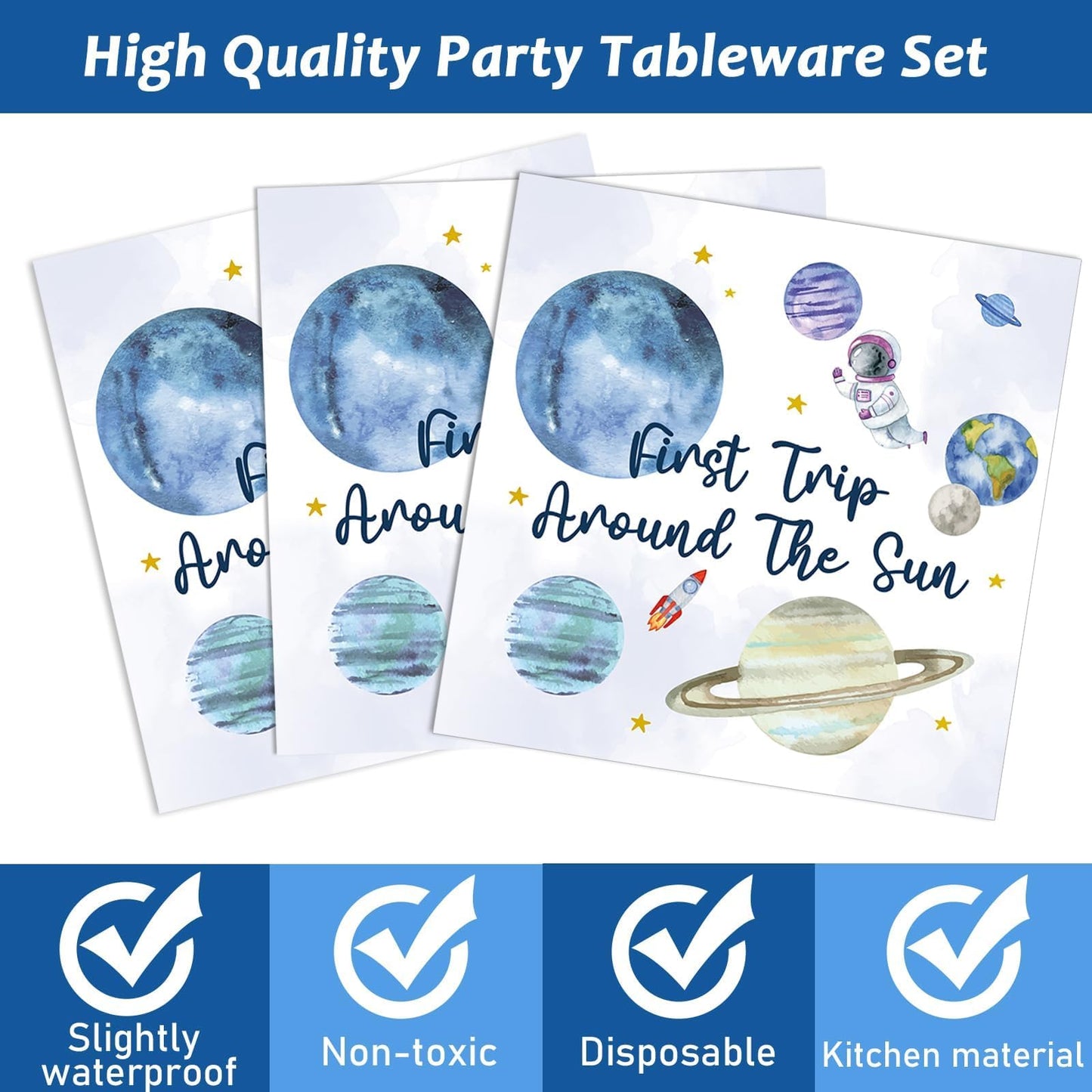 Zoiiwa 200 Pcs First Trip Around The Sun Birthday Tableware Disposable 1St Space Party Supplies Outer Space Birthday Party Paper Plates Napkins Forks Baby Shower Party Decoration Serve 50 Guest