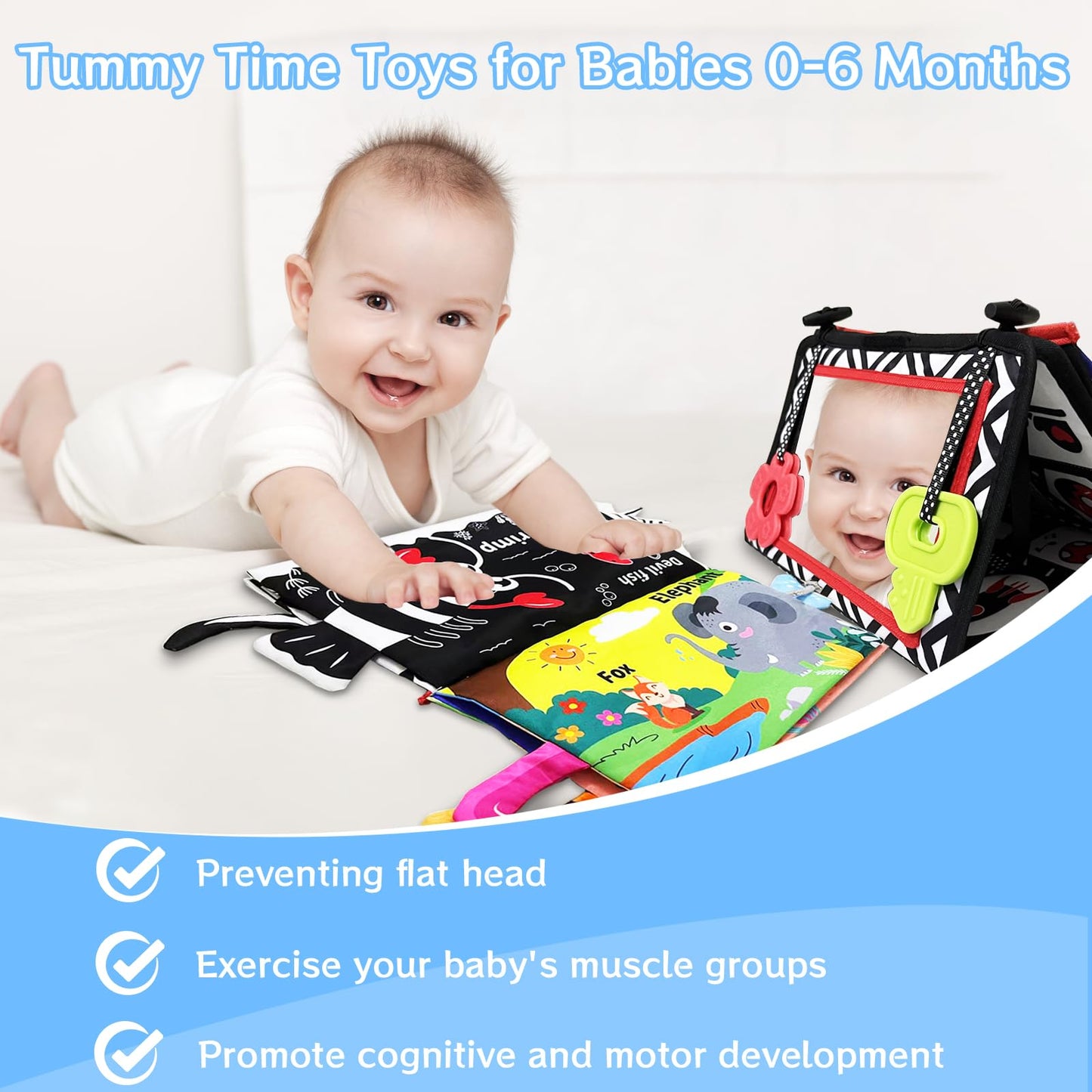 Tummy Time Mirror Newborn Toys: Black And White Infant Tummy Time Toys 0-3 0-6 6-12 Months Babies High Contrast Baby Toy With Ba