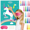 FEPITO Pin The Horn on The Unicorn Birthday Party game with 24 Horns for Unicorn Party Supplies Kids Birthday girls Rainbow Part