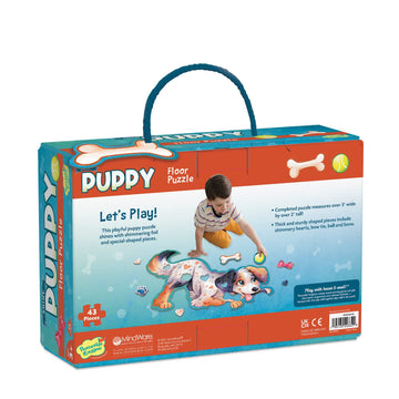 Peaceable Kingdom 43-Piece Shiny Puppy Floor Puzzle for Kids - Fun-Shaped Cardboard Pieces, Ideal for Ages 3 and Up, Model 115402
