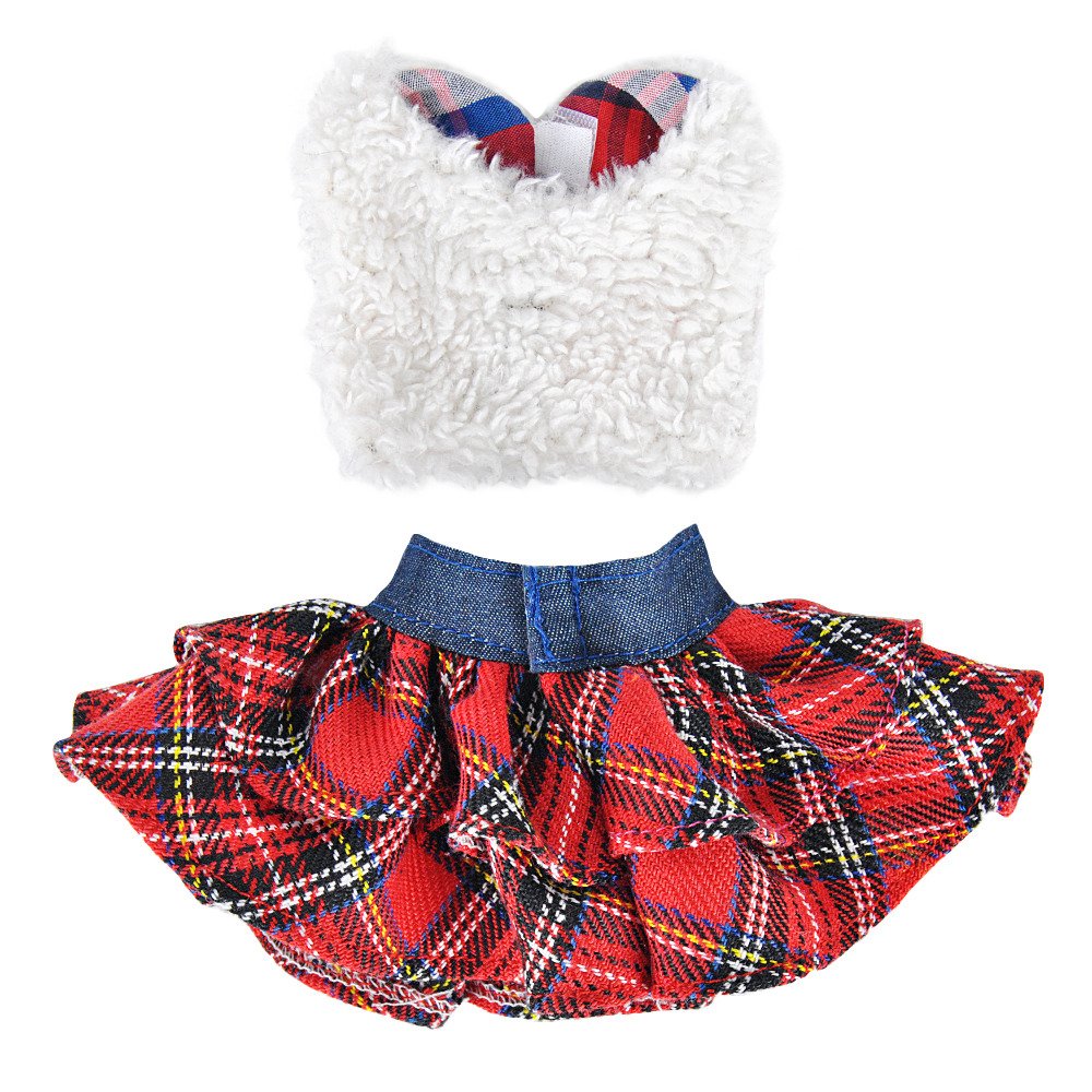 Yamaso Santa Clothing For Doll (Fluffy Vest+ Plaid Skirt + Bathrobe)
