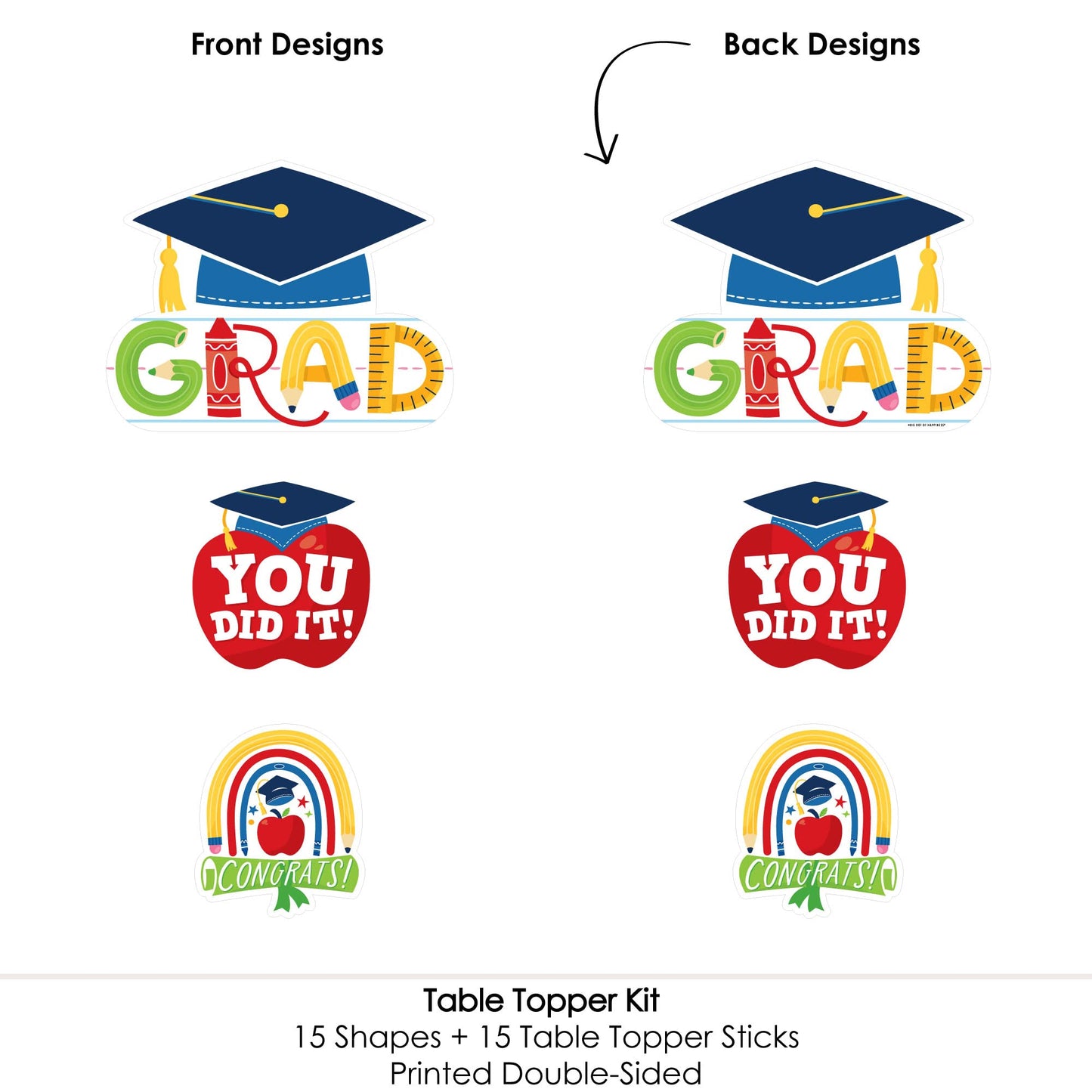 Big Dot Of Happiness Elementary Grad - Kids Graduation Party Centerpiece Sticks - Table Toppers - Set Of 15