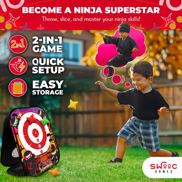 SWOOC Games - Ninja Superstar | 2-in-1 Corn Hole Games for Kids | 5-Second Setup | Ninja Toys for Boys | Bean Bag Toss Game for Kids | Cornhole Game Set Outdoor | Outdoor Toys | tossing Star