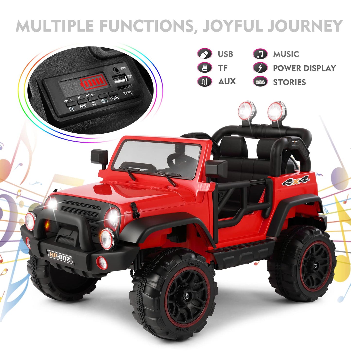 2 Seater Ride On Truck And Car Cover, 12V Children'S Electric Car With Parental Remote Control, Music, Mp3 Player, Led Lights, Spring Suspension, Red