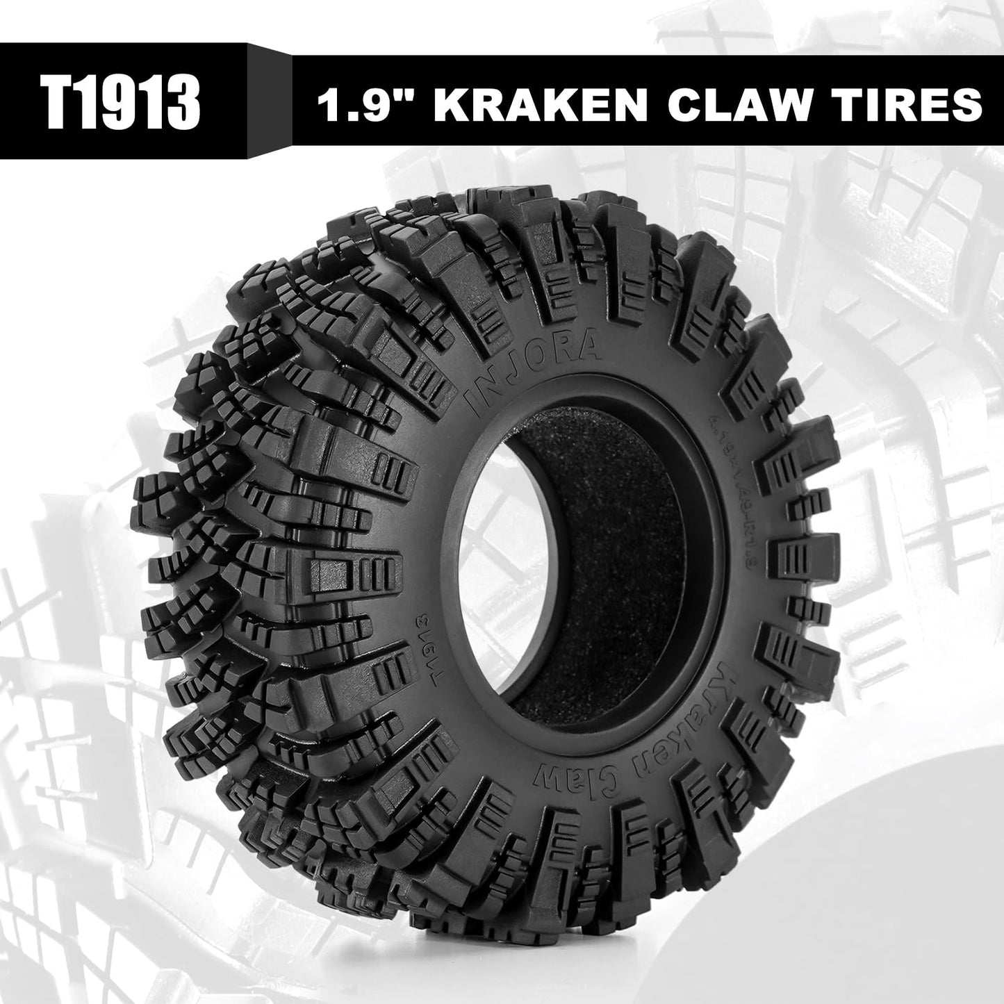 Injora 1.9'' S5 Tires Kraken Claw 106 * 38Mm Mud Terrain Tires For 1/10 Rc Crawler Car Upgrade
