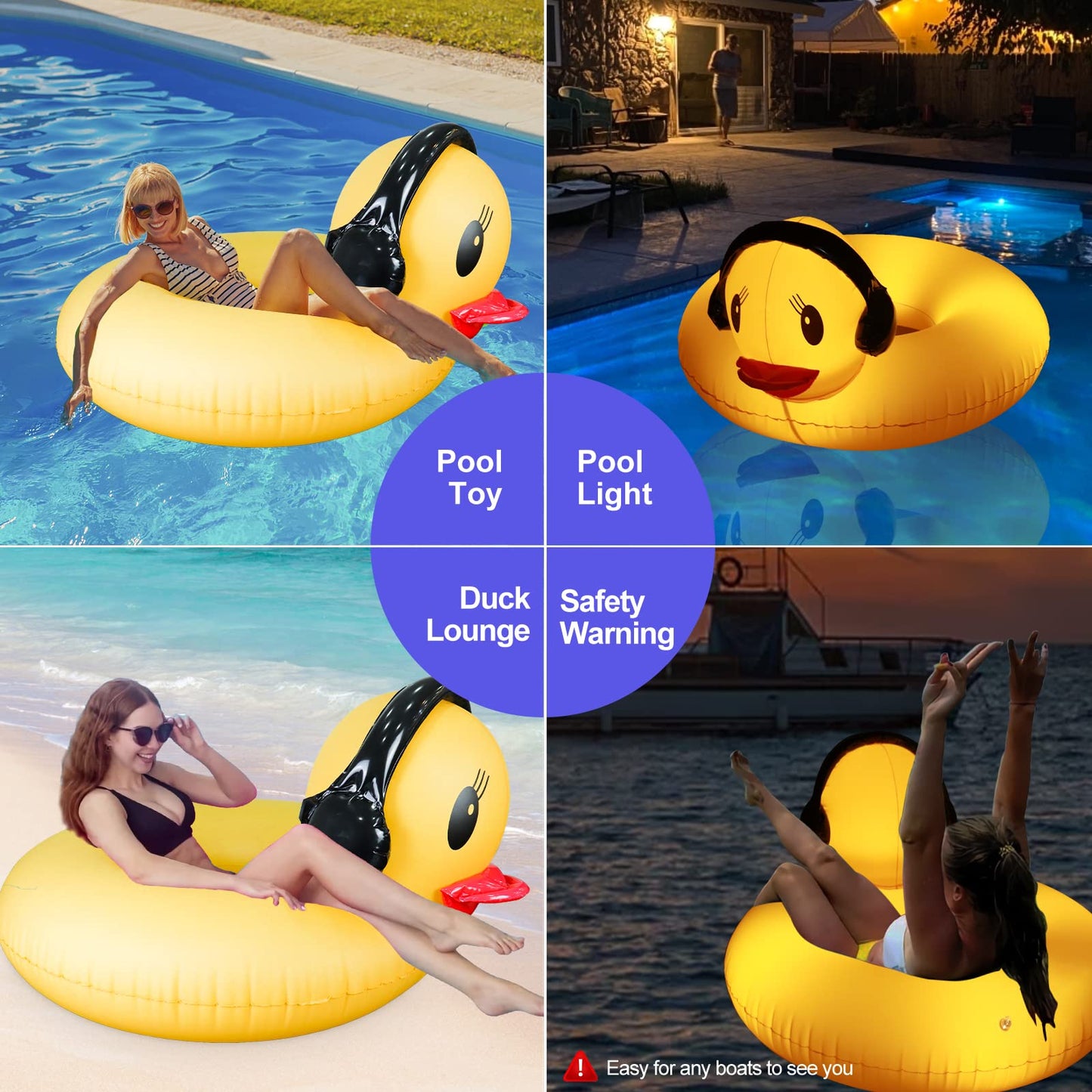 Deeprbetter Inflatable Duck Pool Float With Lights, Solar Powered Pool Inflatables Duck Floaties For Adults Kids, 42'' Large Ani