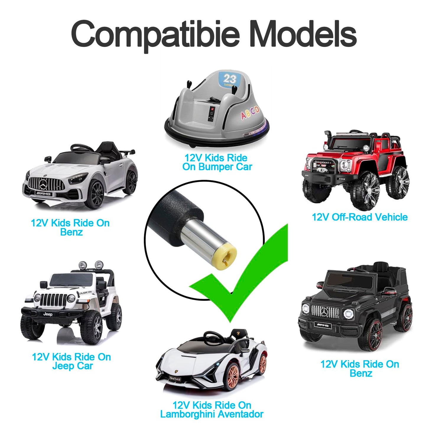 TUAGUI 12V Kids Charger for Ride-On Toys, Universal Battery Charger for Electric SUV Cars, Durable and Reliable Power Source