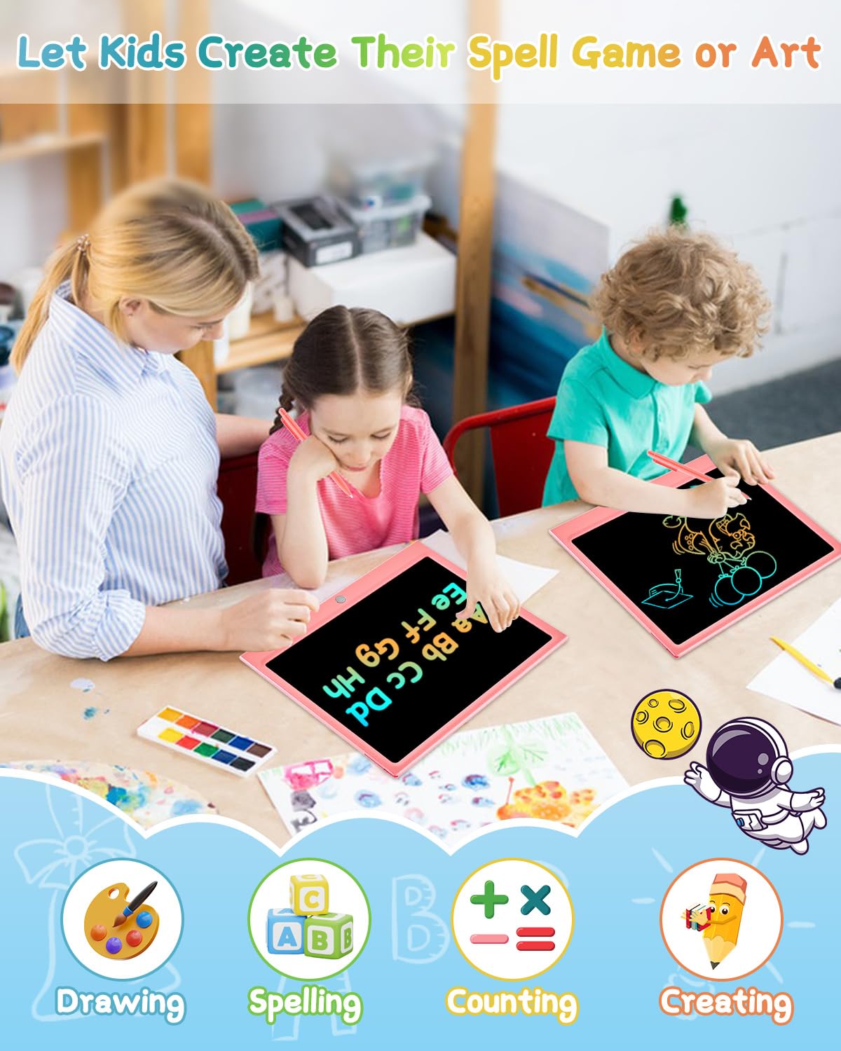 Lcd Writing Tablet, 15 Inch Large Colorful Screen Doodle Board Doodle Pad, Drawing Tablet Drawing Pad For Kids, Electronic Educa