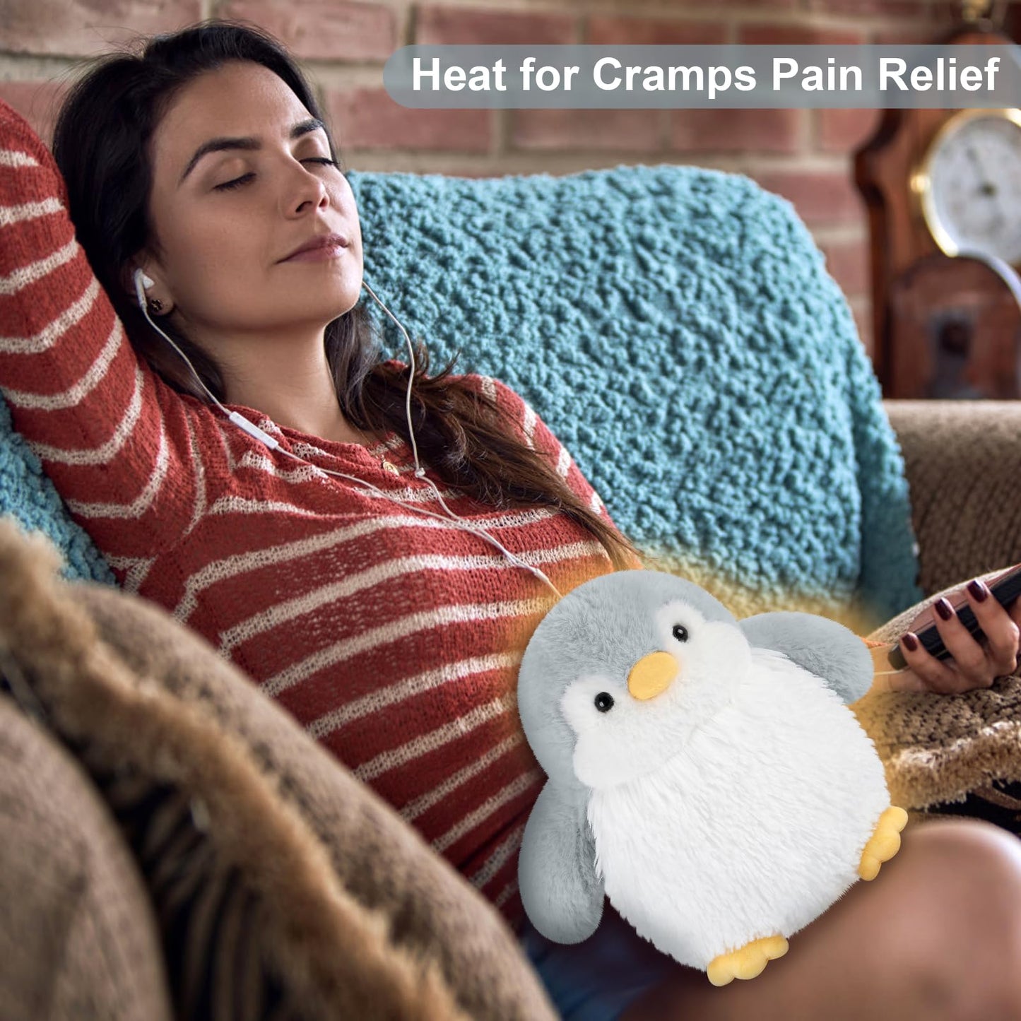 Suzzipals Heatable & Coolable Stuffed Penguin Plush, Microwavable Stuffed Animal Heating Pad For Cramps & Pain Relief, Cute Plus
