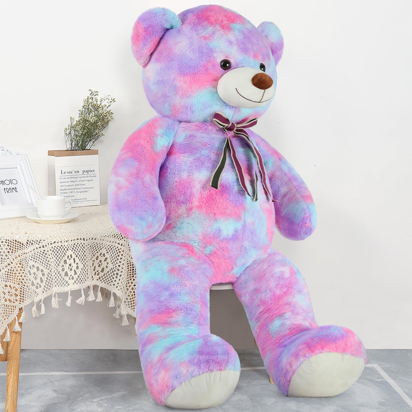 Tezituor Big Teddy Bear 5 Feet,Giant Teddy Bear Stuffed Animal 59 Inches,Human Size Teddy Bear For Girlfriend,Boyfriend,Rainbow Purple Teddy Bear For Valentines Day,Christmas,Birthday
