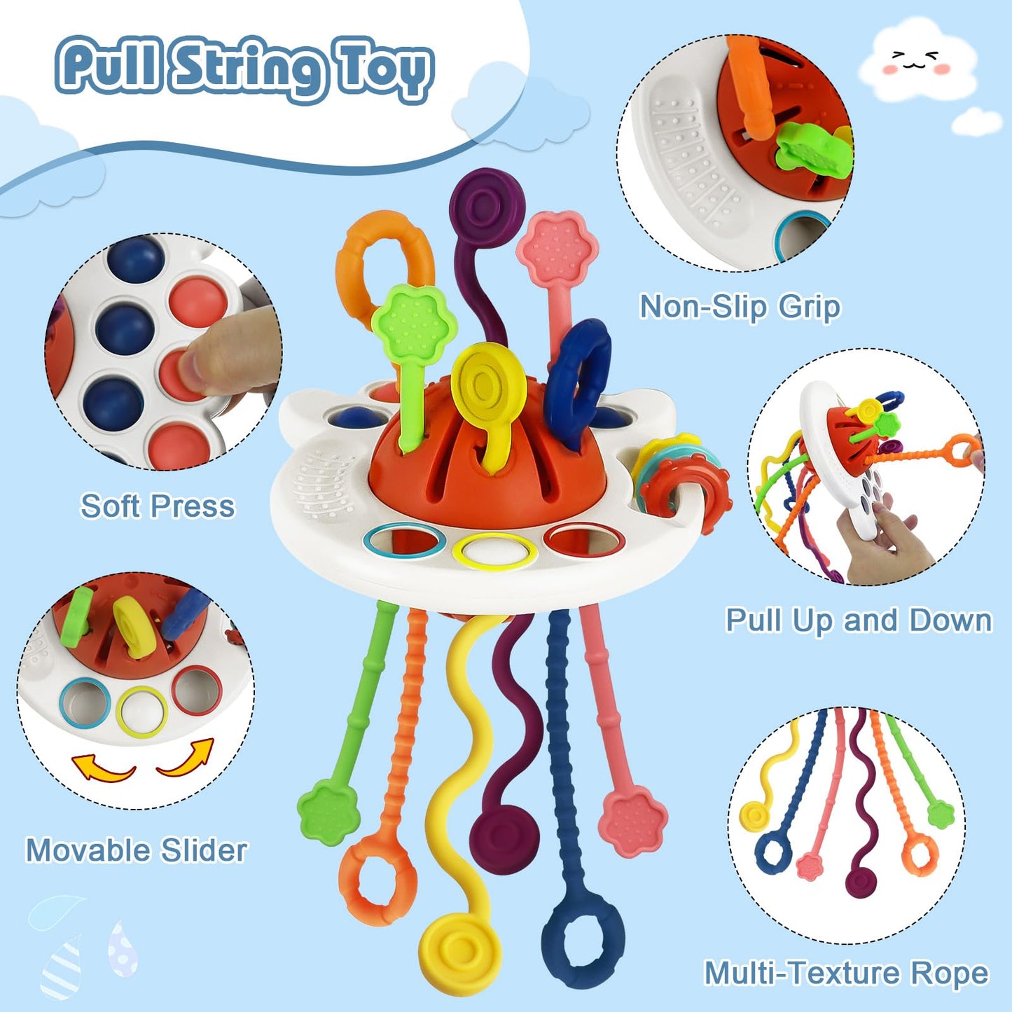 Epogg 6 In 1 Montessori Toys For Babies 6-12 Months Up - Incl Pull String Toy, Stacking Cups, Tissue Box, Suction Cup Spinner, S
