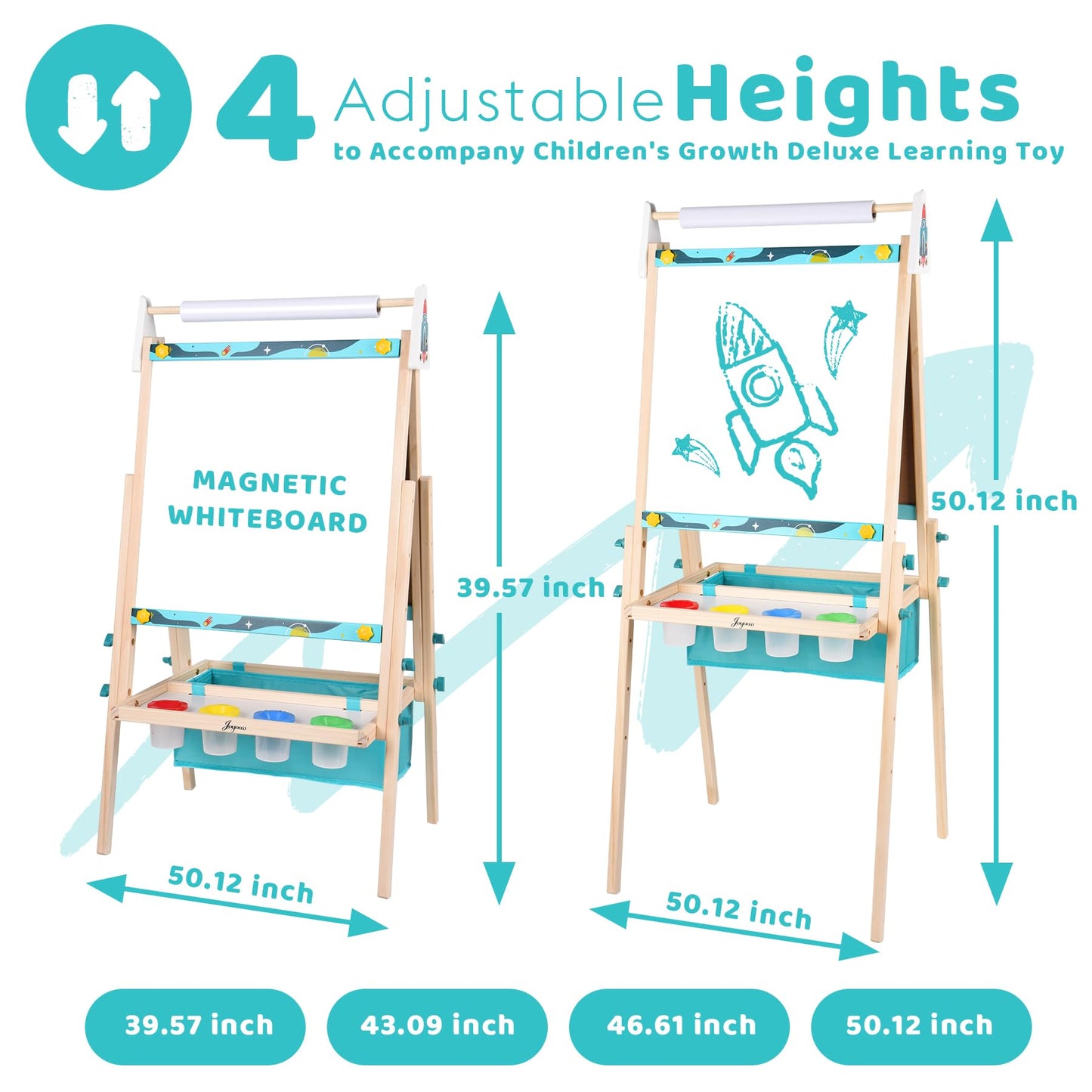 Joyooss Art Easel For Kids, Double Sided Wooden With 98+ Accessories Kids Easel Drawing Board With Magnetic Chalkboard, Dry Eras