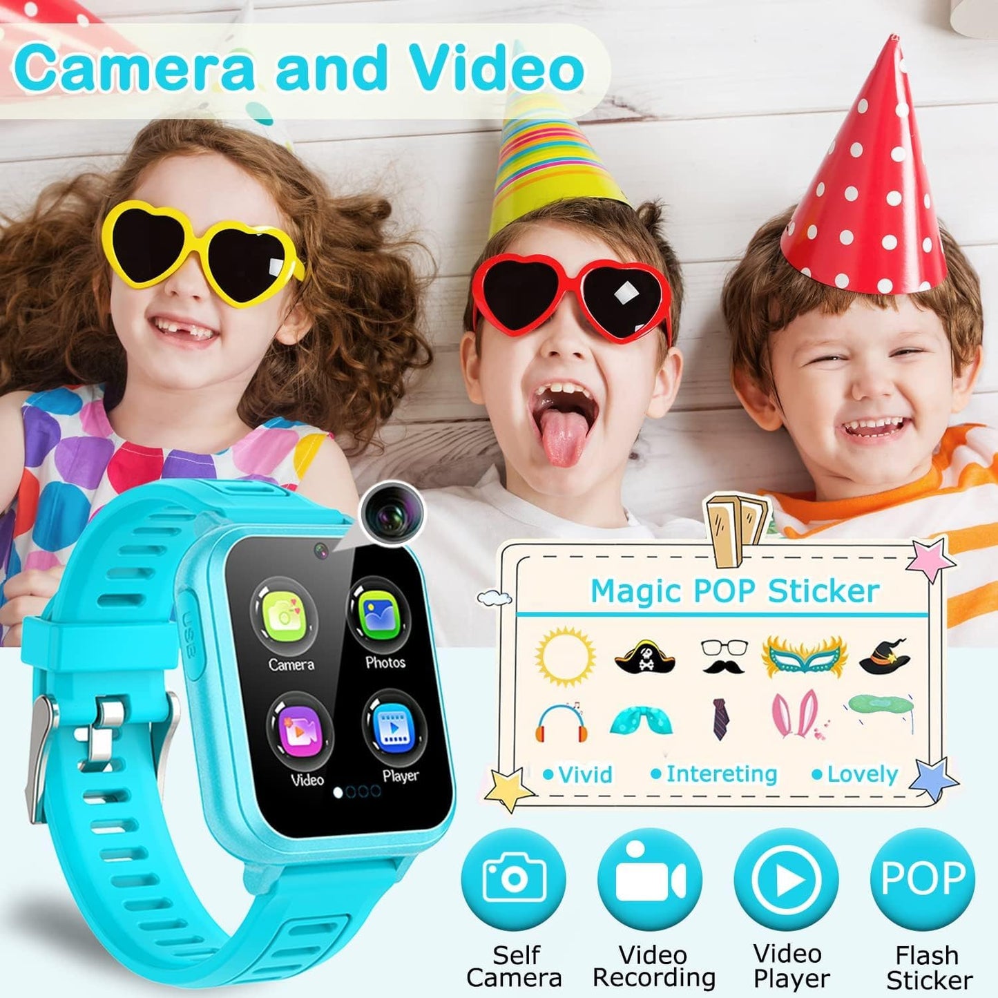 Kids Smart Watches Girls Boys Hd Touchscreen Kids Watch With 24 Puzzle Games Camera Music Player Flashlight Learn Cards Alarm Clock Calculator 12/24 Hr Kids Girls Watch Gift For 4-12 Year Old Boys