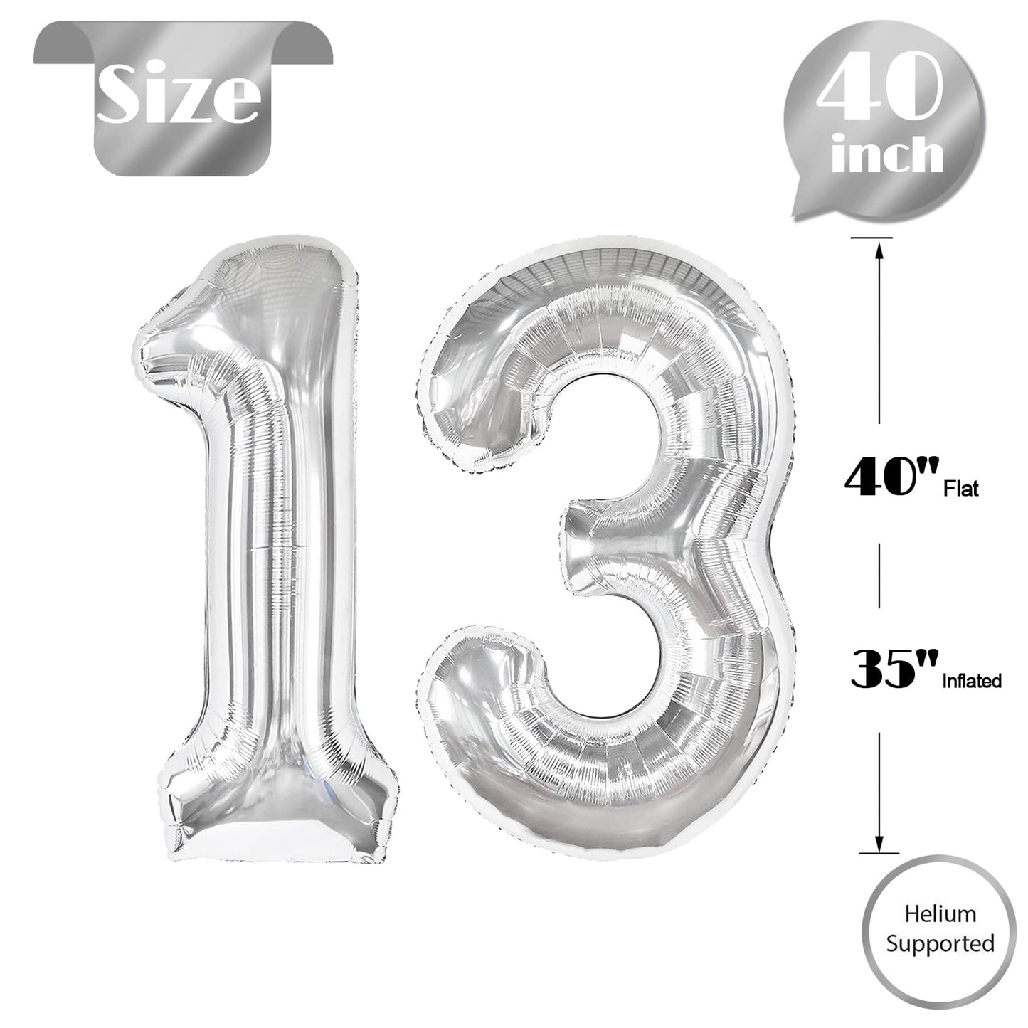 13 Balloon Number, Silver Number 13Th 31Th Birthday Balloons 40 Inch, 13 Or 31 Years Old Silver Birthday Decorations For Boys Gi