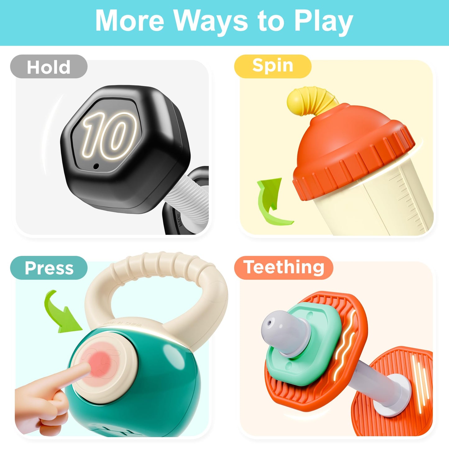 iPlay, iLearn Baby First Gym Rattle Set - 4PCS Infant Dumbbell Teething Toys for 3-12 Months, Multicolor, Perfect Newborn Gift