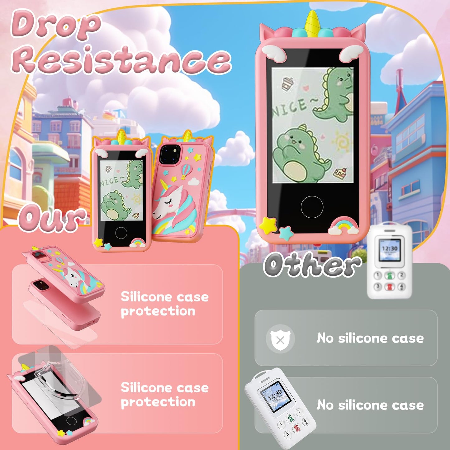 Kids Smart Phone Toys, Touchscreen HD Dual Camera Cell Unicorn Phone for Kids,Travel Toy Preschool Learning Toy for Kids,Christm