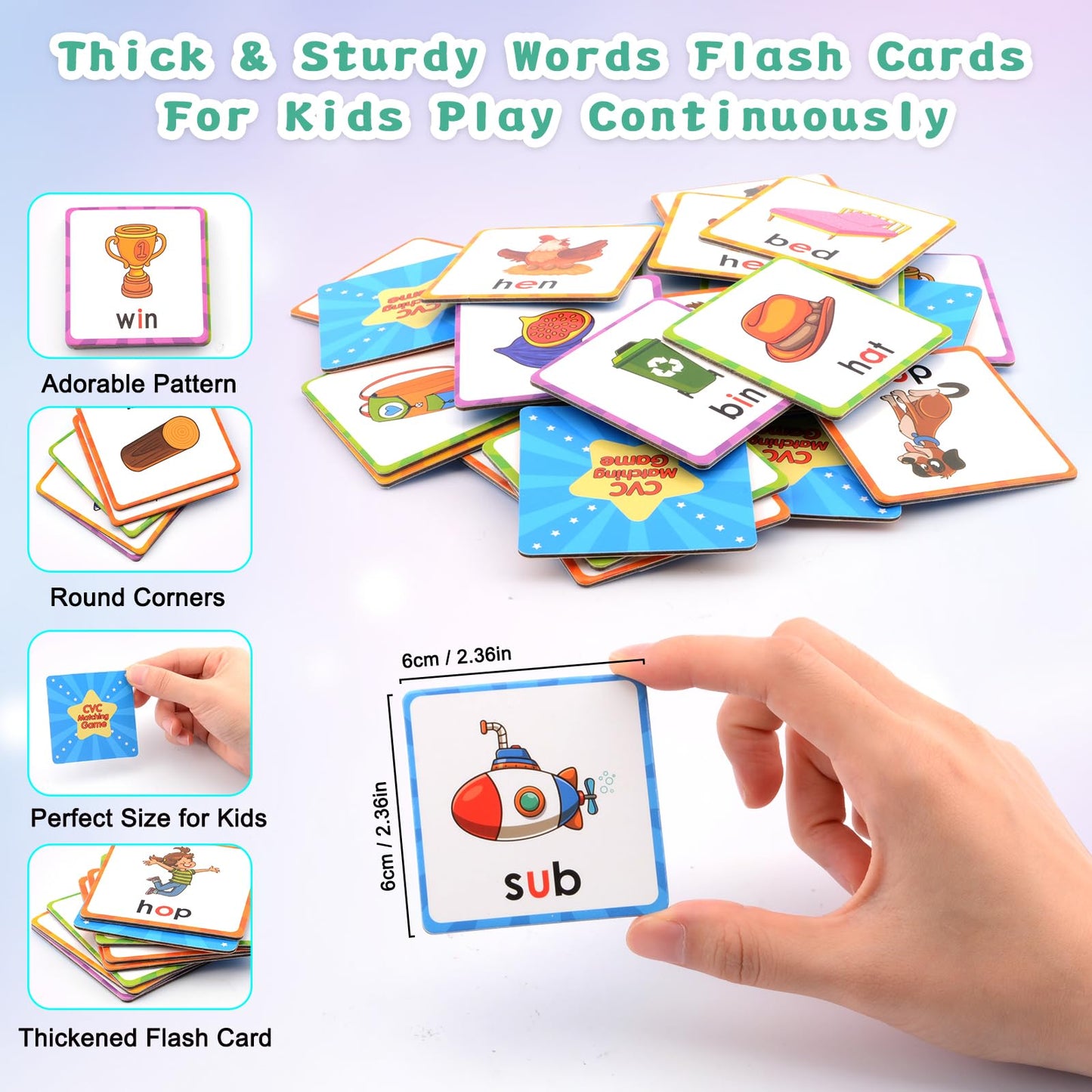 Cvc Words Memory Game, Matching Games For Toddlers 3-5, Memory Games For Kids Ages 4-8, Phonics Games Flash Cards 2-4 Years, Mem