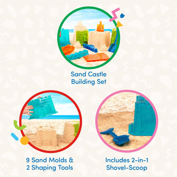 Battat Sand Toys for Kids - 11-Piece Large Sandcastle Building Kit with Molds & Shovel - Outdoor Sandbox Play Set for Ages 3+ - Multicolor