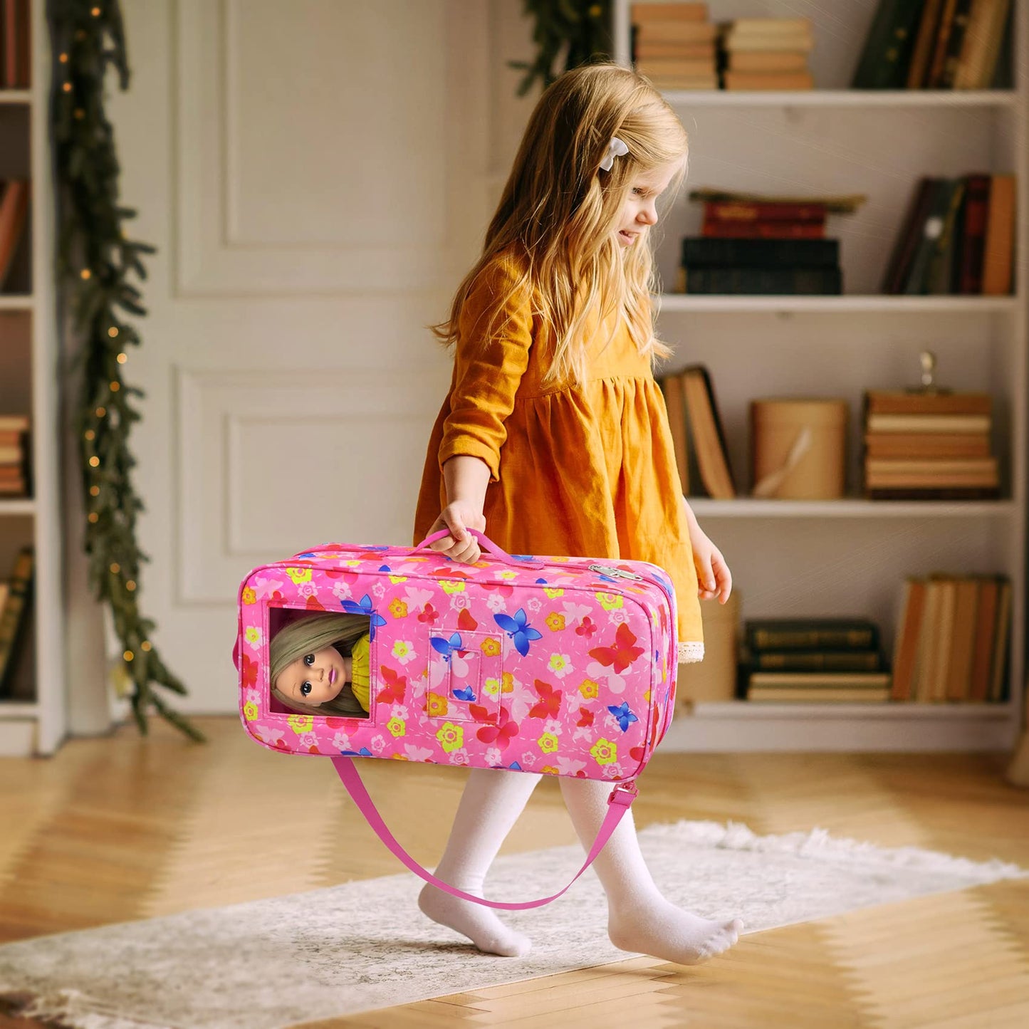 Zita Element Quality 14.5 Inch Girl Doll Butterfly Design Carrier Case Travel Bag For 14-14.5 Inch Doll Accessories