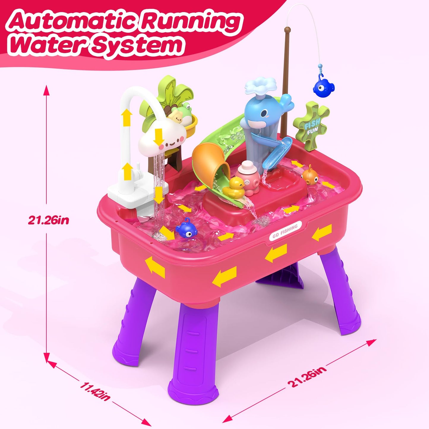 Color Changing Kitchen Play Sink Toys with Running Water for Kid,Electric Dishwasher Playing Toy with Animals, Food, Tableware A