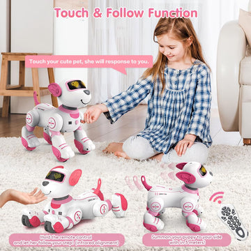 Vatos Remote Control Robot Dog Toy For Kids - Interactive Touch & Follow 17 Functions Robot Dog Pet, Programmable Smart Walking Puppy Intelligent Dancing Rc Robot Toys For Girls 3-12 Birthday Gifts
