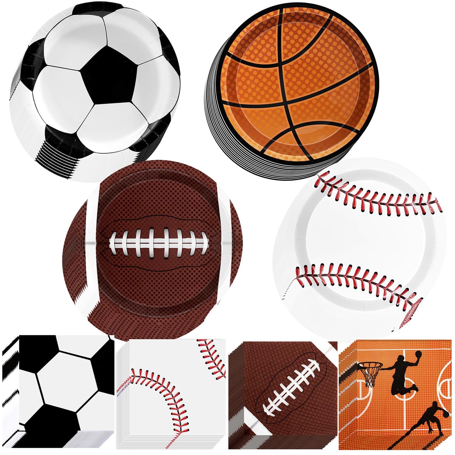 Sports Birthday Party Decorations 80Pcs Sports Party Plates And Napkins Baseball Football Soccer Basketball Rugby Disposable Pap