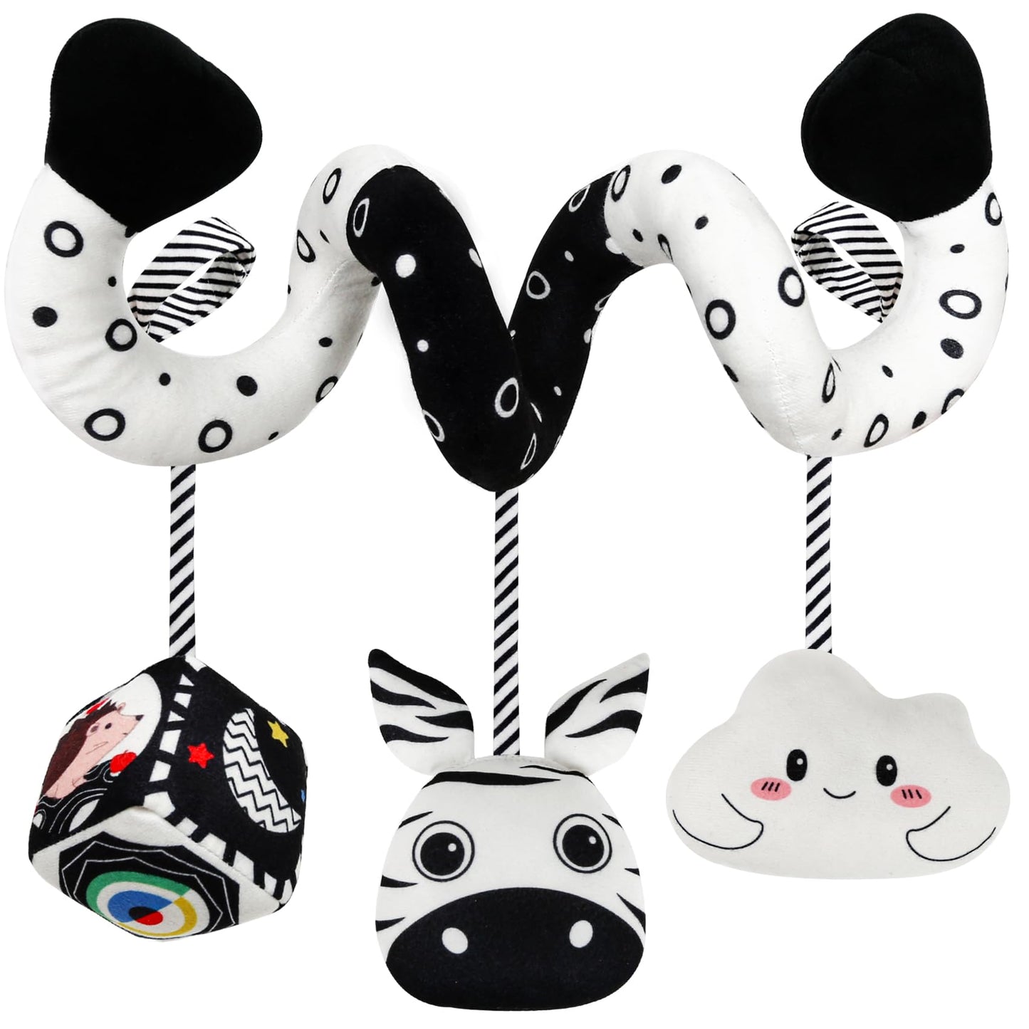 Car Seat Toys For Babies 0-6 Months,Hanging Rattle Toys For Crib Mobile, Baby Spiral Hanging Stroller Black And White High Contrast Baby Toys For Newborn 0 3 6 9 12 Months Baby Boys Girls (Zebra)