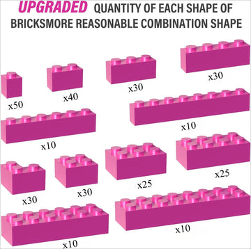 300 Piece Pink Bricks Bulk Assortment Pack, Pink Brick Accessories For Building With 12 Size, Compatible With Lego Parts And Pie