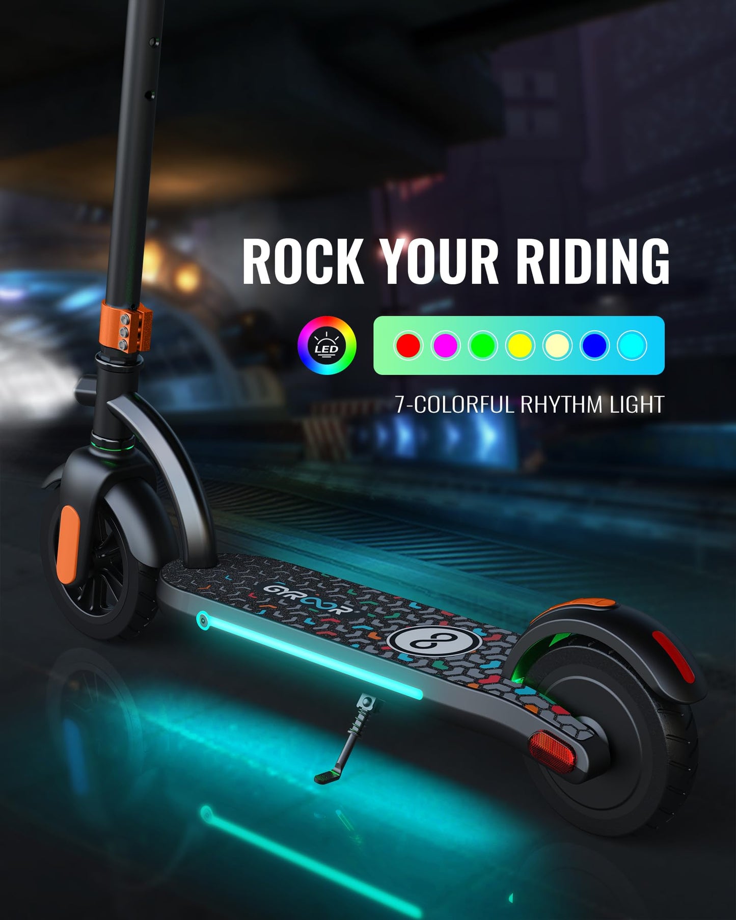 Gyroor H40 Kids Electric Scooter,E-Throttle Colorful Lights Dual Brake, Electric Scooter For Kids Ages 8-12 Ideal Gifts, H40-Ora