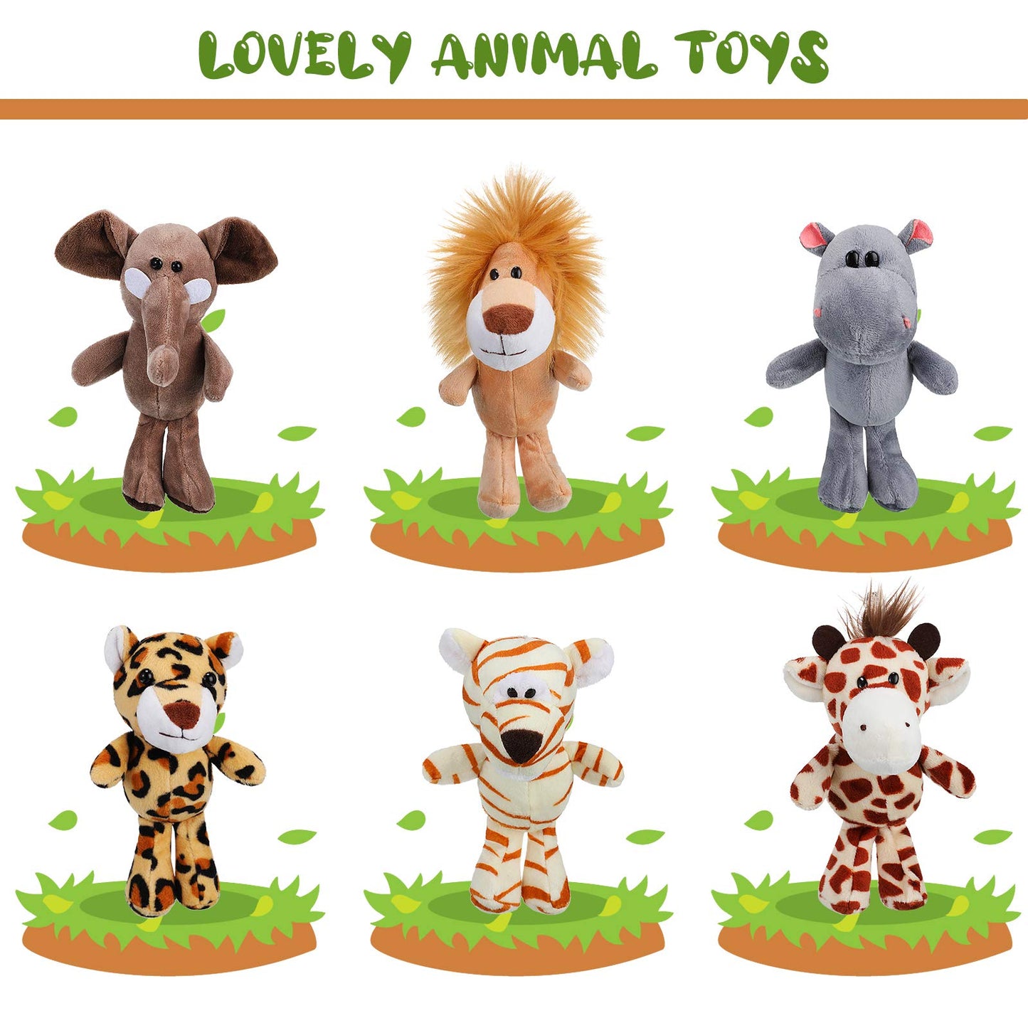 Sumind 12 Pieces Valentine'S Day Mini Stuffed Forest Animals Jungle Animal Plush Toys 4.8 Inch Cute Plush Elephant Lion Giraffe Tiger Plush For Animal Themed Parties Achievement(Standing)