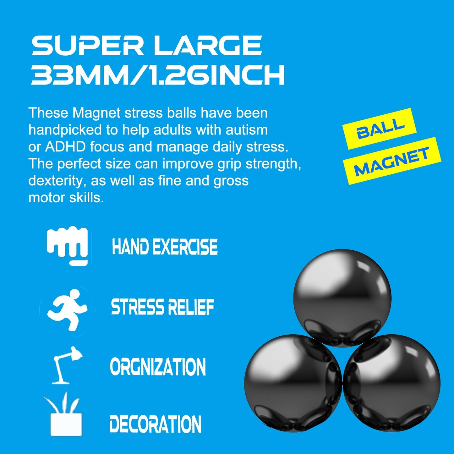 Cool 1.26 Inch Jumbo Magnets Balls Fidget Toys For Adults, Large Fidget Mangetic Sphere With Case, Ferrite Putty Office Desk Decorations Fidget Toy Stones Holiday Stocking Stuffer Gift 5 Pack