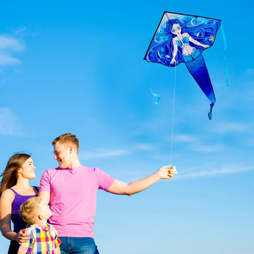 Honbo Large Mermaid Kite For Kids & Adults, Easy To Fly Delta Kite,Beginner Kite For Girls &Boys, Beginner Kite For Kids Ages 4-