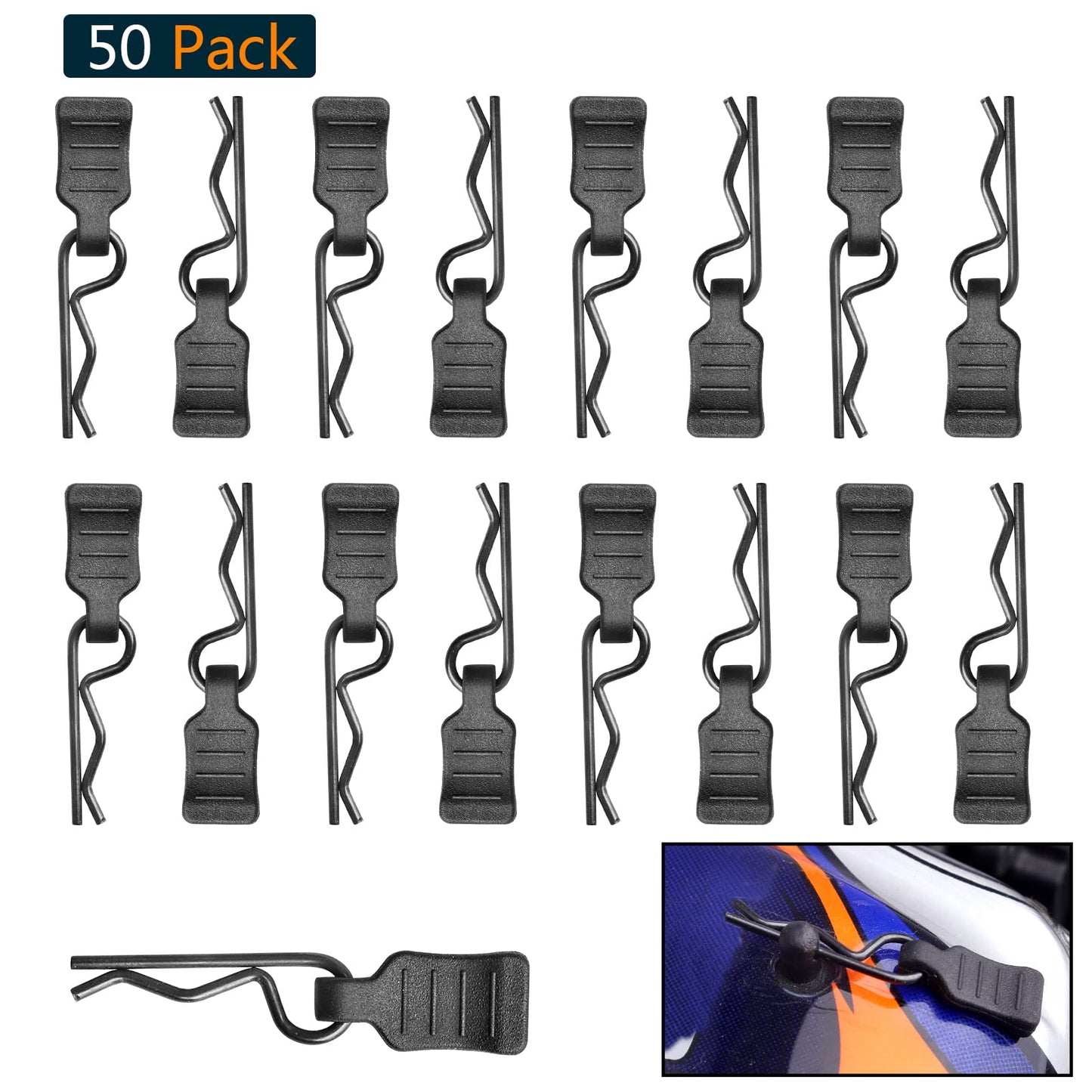HobbyPark 50pcs Universal 1/16 1/18 SCX24 RC Body Clips with Pull Tabs Black RC Car R Pins Small for Traxxas TRX4M RC Vehicles T