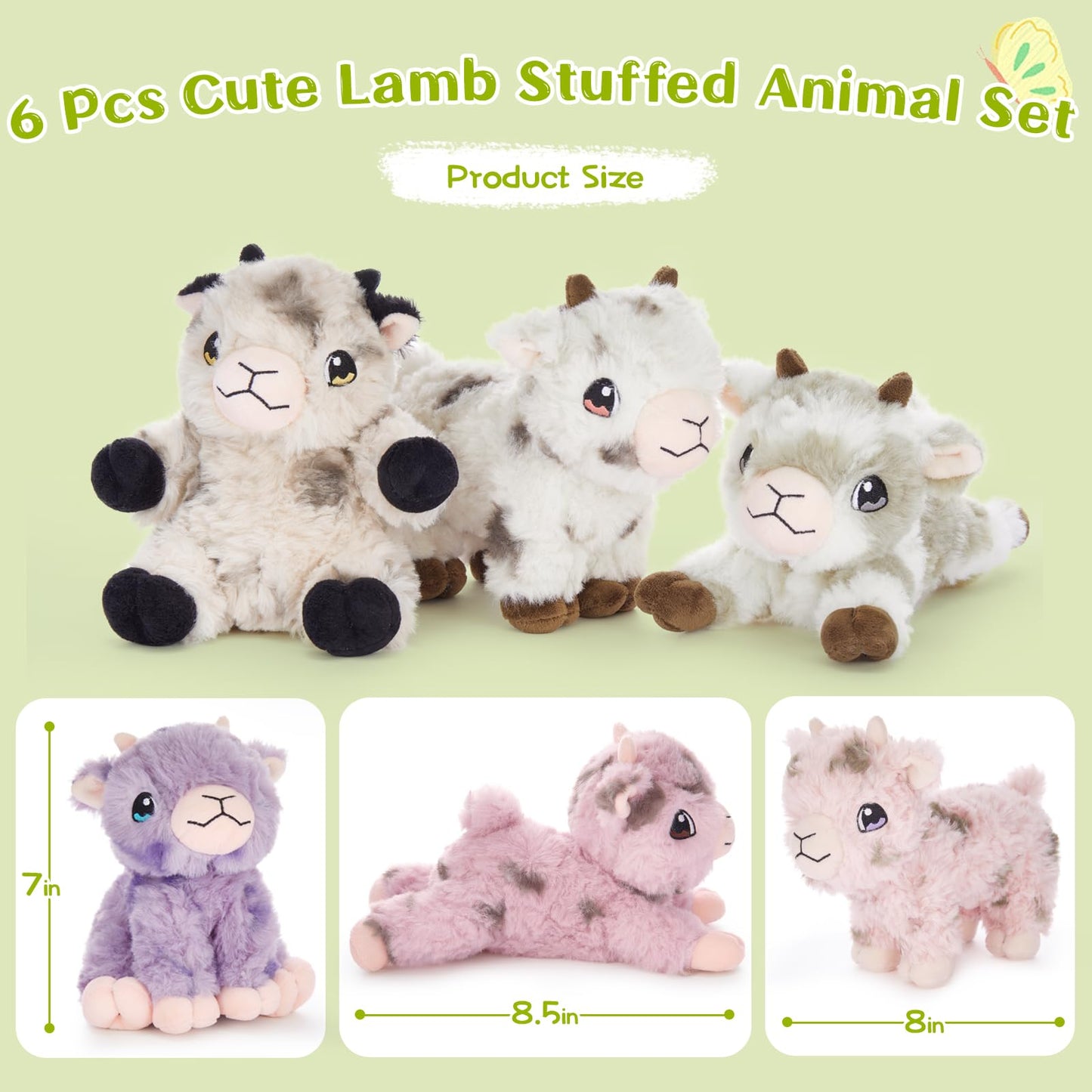 Tezituor 6 Pcs Sheep Stuffed Animals Set 8 Inch Cute Stuffed Lamb Plush Toy for Birthday Party Plush Sheep Lamb Toy Bulk for Boys Girls