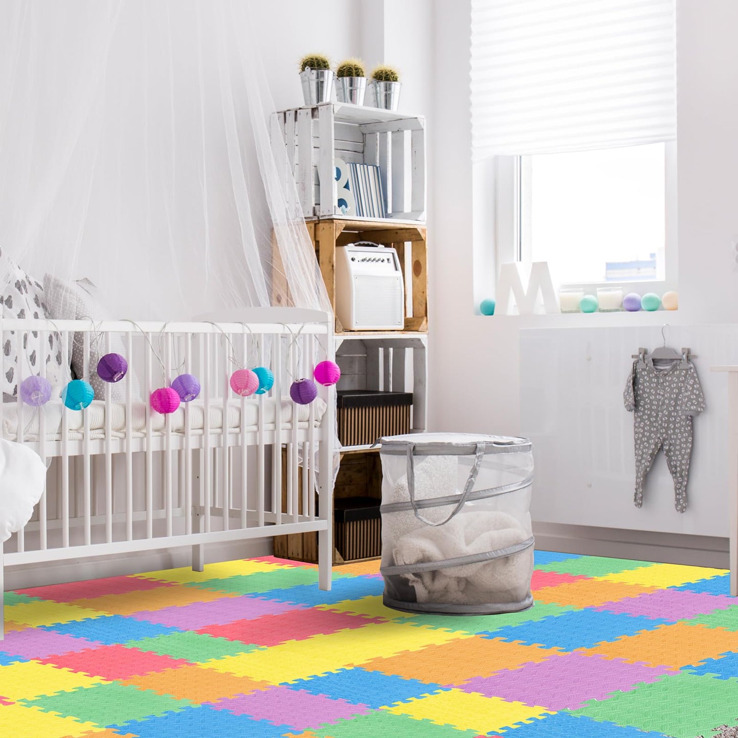 Shihanee Foam Floor Baby Tiles Foam Floor Mats Play Mats Bulk With Borders Interlocking For Kids Baby Playroom Nursery Gym (Colo