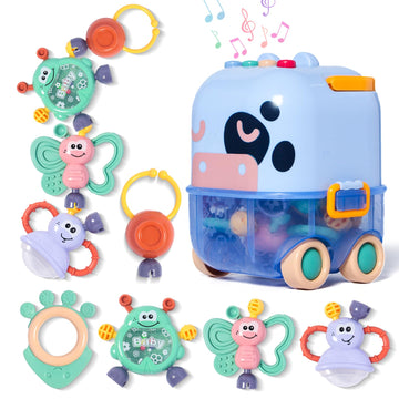 SUPVIB Baby Toys 0-6 Months - Colorful Infant Rattle Teething Toys with Music, 5 PCS Newborn Gifts for Boys & Girls, Thanksgiving & Christmas