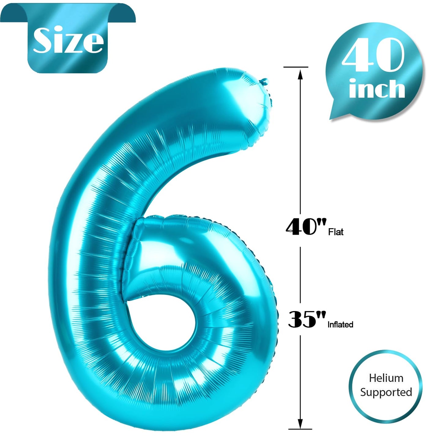 6 Balloon, Blue Number Balloons 40 Inch, 6Th Balloons For Birthday Decorations, Blue Party Supplies 6 Birthday Balloon, Number 6