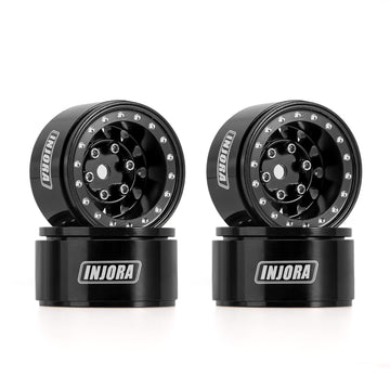 INJORA 1.0 Beadlock Wheel CNC Aluminum Wheel Rims for TRX4M Axial AX24 SCX24 FMS FCX24 1/18 1/24 RC Crawler Car(Black)
