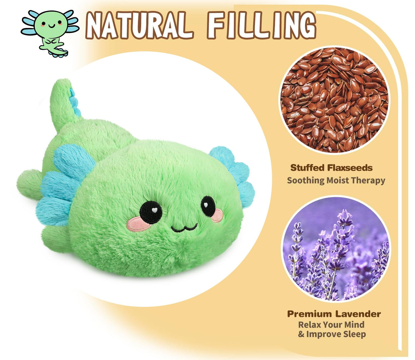Cuckool Mint Axolotl Stuffed Animals, Microwavable Stuffed Animals Heating Pad For Cramps, Pain Stress Relief, Heatable & Coolab
