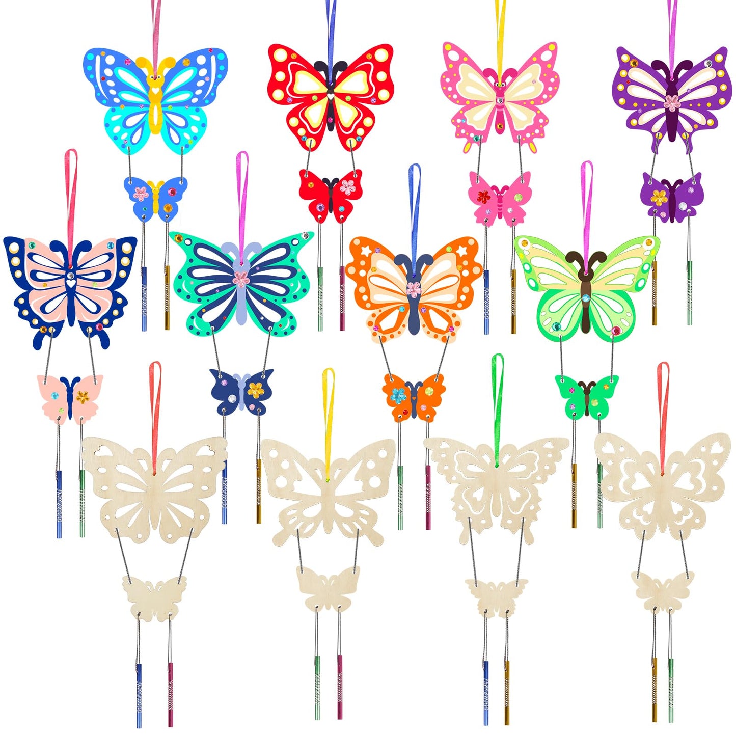 Fennoral 12 Pack Butterfly Wind Chime Kits For Kids Make Your Own Hollowed Out Butterfly Wind Chime Diy To Paint Butterfly Woode