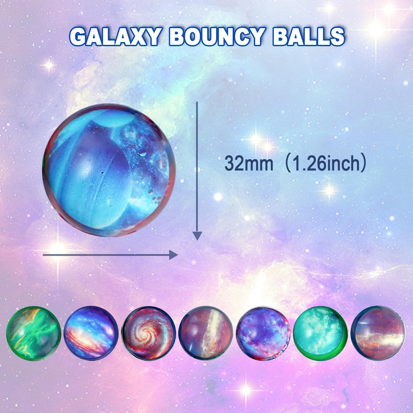Pllieay 24PCS Multicolor Galaxy Bouncy Balls - 32mm Space Theme for Kids Party Favors and Christmas Gift Bag Filling