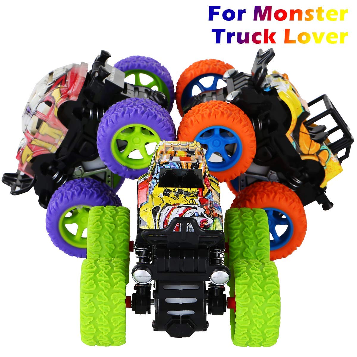 CozyBomB Monster Trucks Toys - 3 Pack Friction Powered Mini Push and Go Car Truck Playset Inertia Vehicle for Kids Best Christma