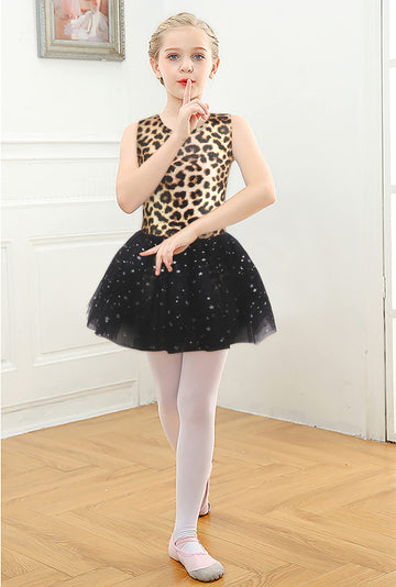 Eqsjiu Toddler Leotards For Girls Ballet Dance Gymnastics Toddlers Leopard Sparkly Stars With Black Tutu Party Dress Outfit With Tutu For 2-3T 2T 3T