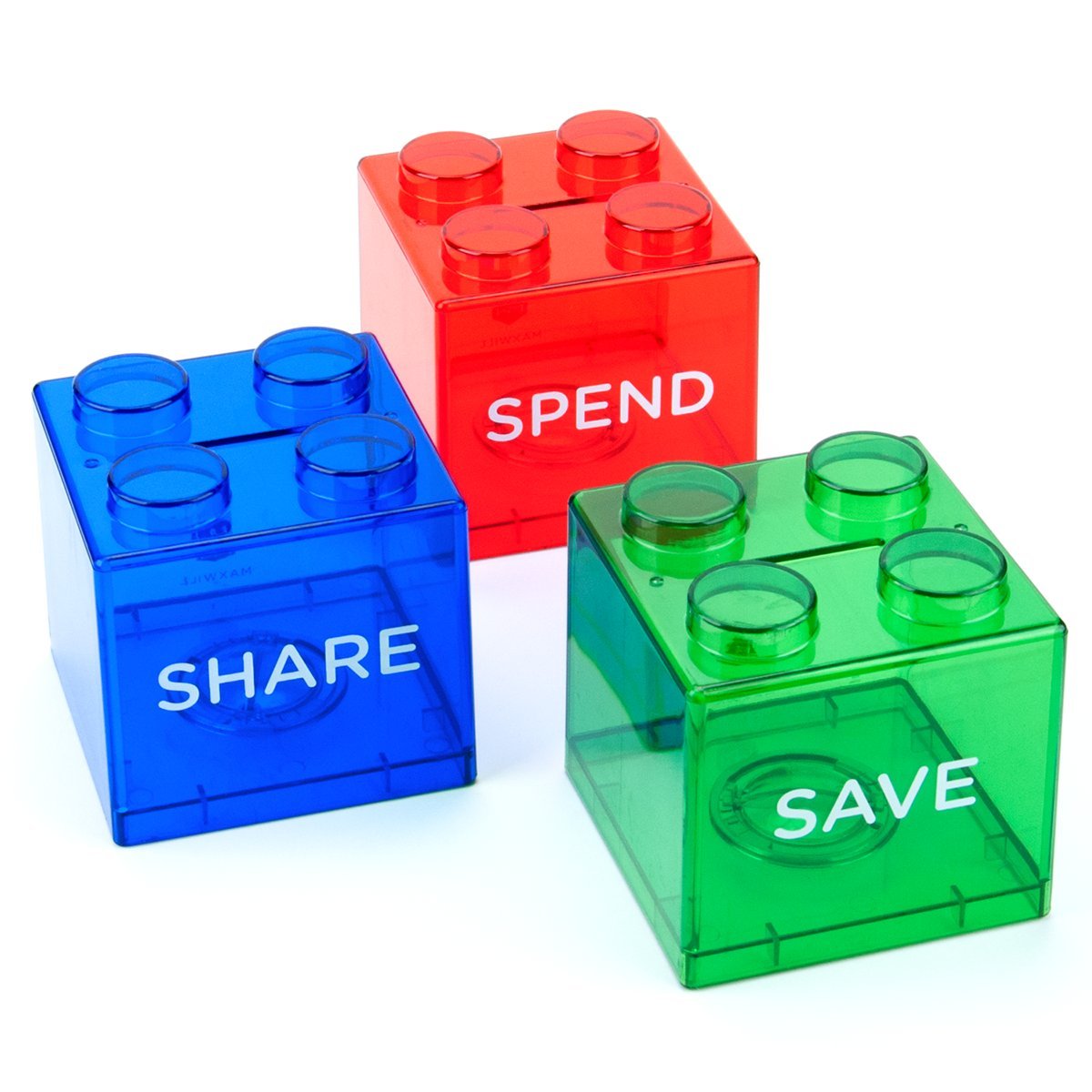 Save Spend Share Piggy Bank for Kids - Clear Transparent Plastic Coin Banks for Boys & Girls - Teach Children About Giving & Sav